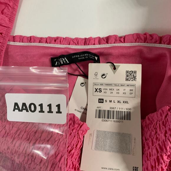 Zara XS NEW Sink Elastic Smocked Fabric Mini Dress Puff Sleeves Flounced Hem - Picture 4 of 10